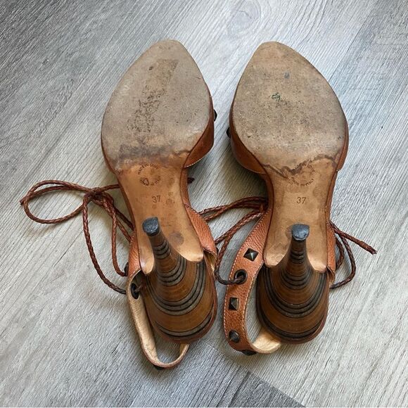 Georgina Goodman Heels Brown Leather Ankle Lace Up Studded Designer - Picture 8 of 11